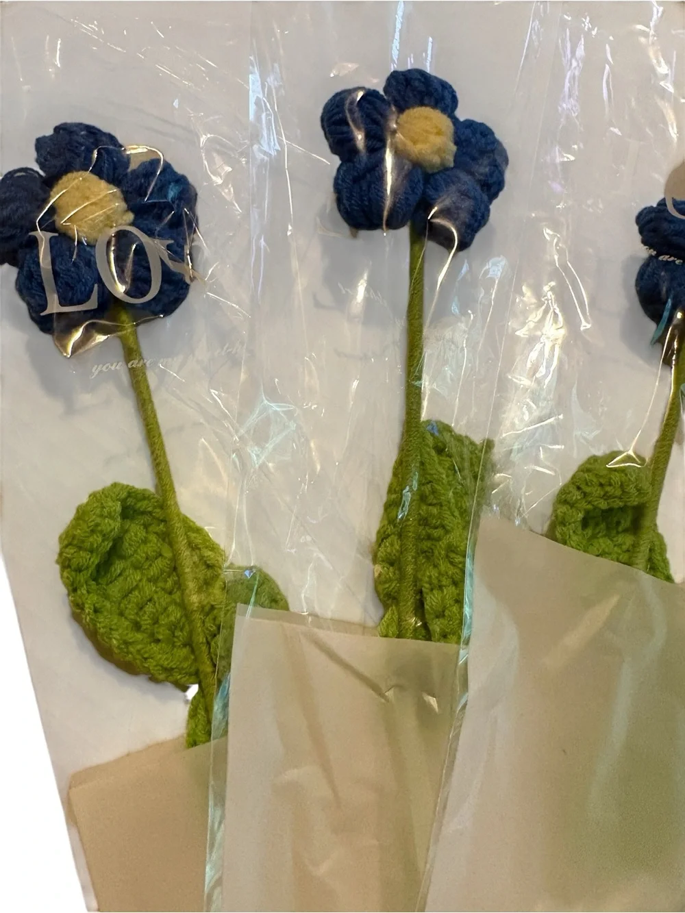Handmade Blue Crochet Flower Roses - Set of 5